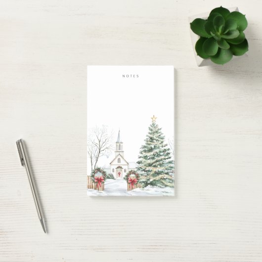 雪の風光明媚なクリスマスチャペルチャーチホリデイ ポストイット (オフィス)