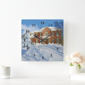 雪の風景とホーム スクエア壁時計 (ホーム)