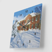 雪の風景とホーム スクエア壁時計 (傾斜)