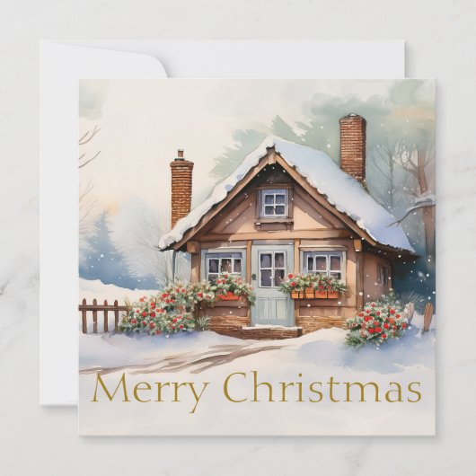 雪の風景の中のクリスマスキャビン (正面)