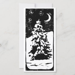 雪の風景の松の木の銅版画 シーズンカード