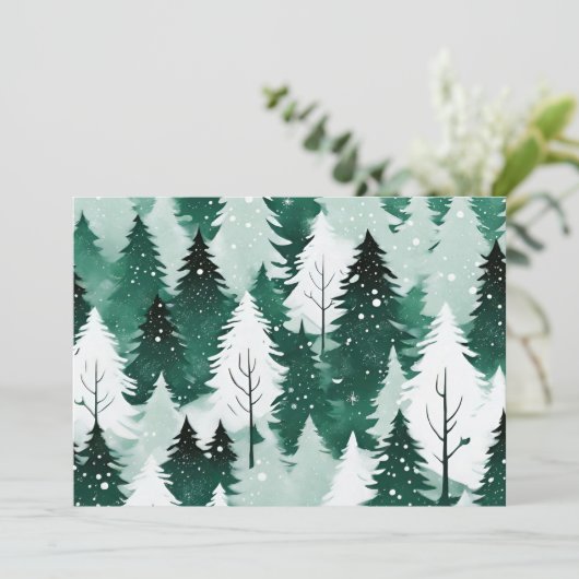 雪の風景常緑樹メリークリスマス シーズンカード (スタンド正面)