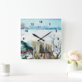 雪の風景（背景にアルルあり） スクエア壁時計 (ホーム)