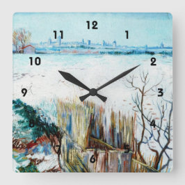 雪の風景（背景にアルルあり） スクエア壁時計