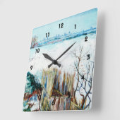 雪の風景（背景にアルルあり） スクエア壁時計 (傾斜)