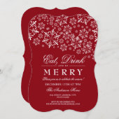 雪の食べ雪片に赤いクリスメリーマスパーティー 招待状 (正面/裏面)