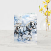 雪の馬クリスマス カード (黄色い花)