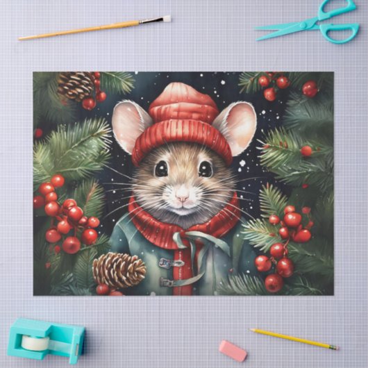 雪の魅力的マウスクリスマスデコップクラフトパップ 薄葉紙 (クラフト)