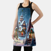 雪の魅力的多いクリスマスの村カスタム エプロン (インサイチュ)