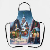 雪の魅力的多いクリスマスの村カスタム エプロン (正面)