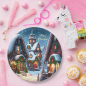 雪の魅力的多いクリスマスの村カスタム ペーパープレート (パーティー)