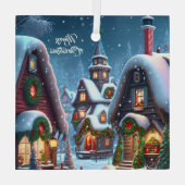 雪の魅力的多いクリスマス村 ガラスオーナメント (裏面)