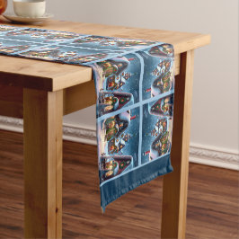 雪の魅力的多いクリスマス村 ショートテーブルランナー