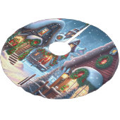 雪の魅力的多いクリスマス村 ブラッシュドポリエステルツリースカート (アングル)