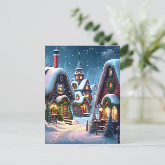 雪の魅力的多いクリスマス村 ポストカード (スタンド正面)