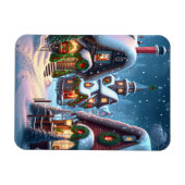 雪の魅力的多いクリスマス村 マグネット (横)