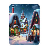 雪の魅力的多いクリスマス村 マグネット (縦)
