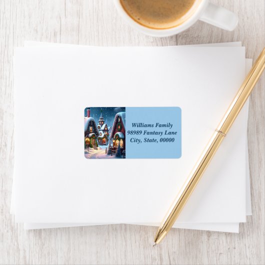 雪の魅力的多いクリスマス村 ラベル (インサイチュ)