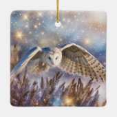 雪の魔法のクリスマスにフクロウ セラミックオーナメント (裏面)