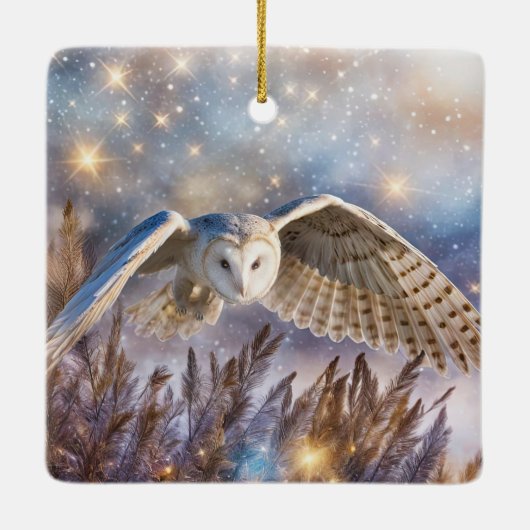 雪の魔法のクリスマスにフクロウ セラミックオーナメント (裏面)