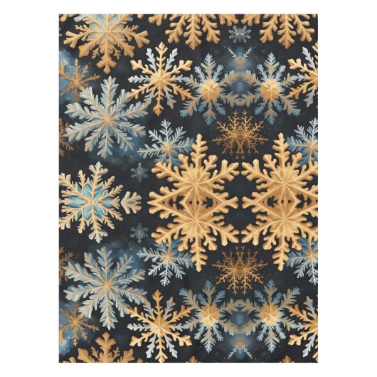 雪の魔法 クリスマス ブラック ゴールド ブルー テーブルクロス (正面)