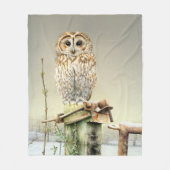 雪の鳥のアートの素晴らし水色のタウニーフクロウ フリースブランケット (正面)