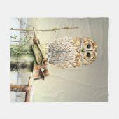 雪の鳥のアートの素晴らし水色のタウニーフクロウ フリースブランケット (正面(横))