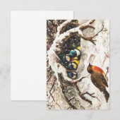 雪の鳥を描いたヴィンテージクリスマスはがき 招待状 (正面/裏面)