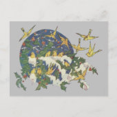 雪の鳥、ホリー、雪 – クリスマス ポストカード (正面)