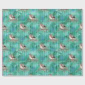雪の鳥 – 緑の背景 ラッピングペーパー (フラット)