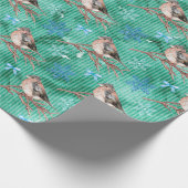 雪の鳥 – 緑の背景 ラッピングペーパー (角)