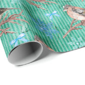 雪の鳥 – 緑の背景 ラッピングペーパー (ロールコーナー)