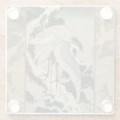 雪の鶴が松の北斎を覆う ガラスコースター (裏面)