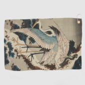 雪の鶴が松の北斎を覆う ゴルフタオル (横)