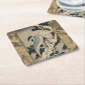 雪の鶴が松の北斎を覆う スクエアペーパーコースター (アングル)