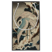 雪の鶴が松の北斎を覆う スモールペーパーバッグ (裏面)