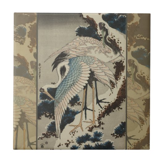 雪の鶴が松の北斎を覆う タイル (正面)