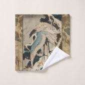 雪の鶴が松の北斎を覆う バスタオルセット (ウォッシュタオル)