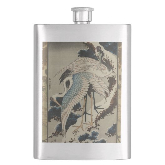 雪の鶴が松の北斎を覆う フラスク (正面)