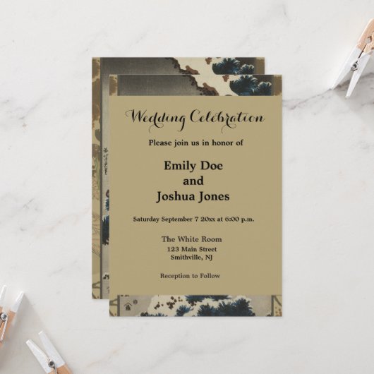 雪の鶴が松の北斎を覆う 招待状 (正面/裏面インサイチュ)