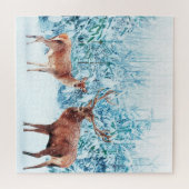 雪の鹿ファミリー冬のシーン ジグソーパズル (横)