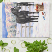 雪の黒い四分の馬 キッチンタオル (折り畳み)