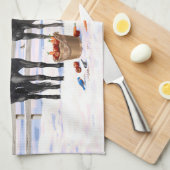 雪の黒い四分の馬 キッチンタオル (四つ折り)