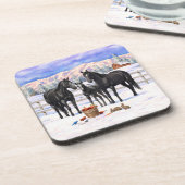 雪の黒い四分の馬 コースター (左側)