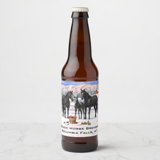 雪の黒い四分の馬 ビールラベル (正面)