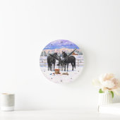 雪の黒い四分の馬 ラウンド壁時計 (ホーム)
