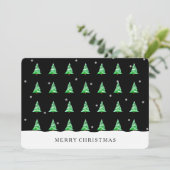 雪の黒い招待カードのクリスマスツリー 招待状 (スタンド正面)