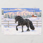 雪の黒い荷車を引くフリシアの馬 (正面/裏面)