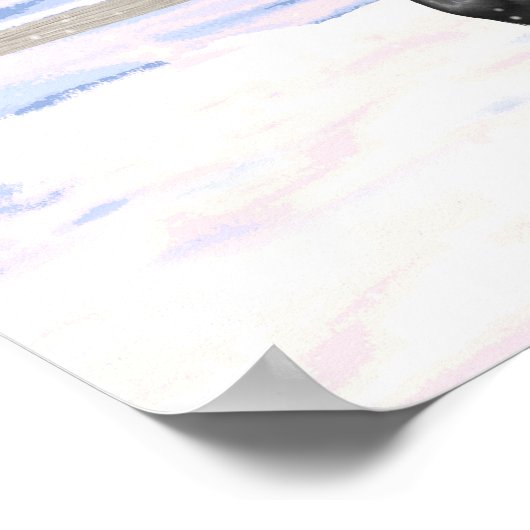 雪の黒い荷車を引くフリシアの馬 ポスター (角)