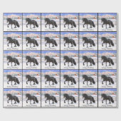 雪の黒い荷車を引くフリシアの馬 ラッピングペーパー (フラット)